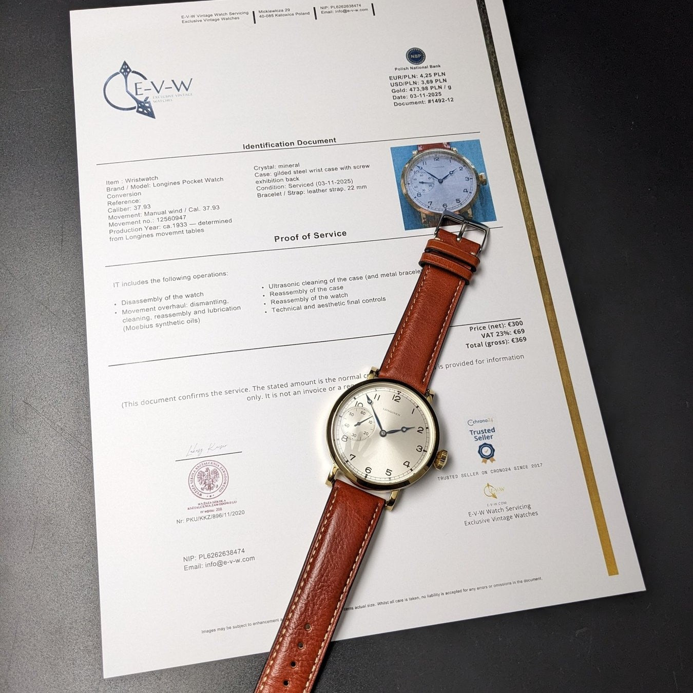 85 Years Old Vintage Longines Jumbo / Pocket Watch Movement / Cal. 37.93 / Vintage 1940