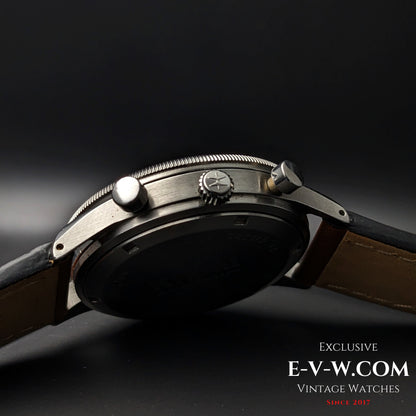 Side view of Hamilton Automatic Chronograph showing crown and pushers, emphasizing its vintage steel case construction.