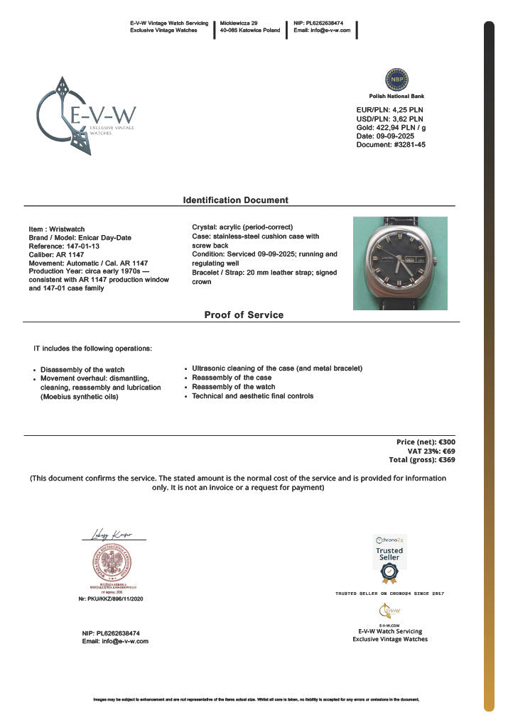 Enicar Day-Date | Ref. 147-01-13 | Cal. AR 1147 | Vintage 1970 | Serviced