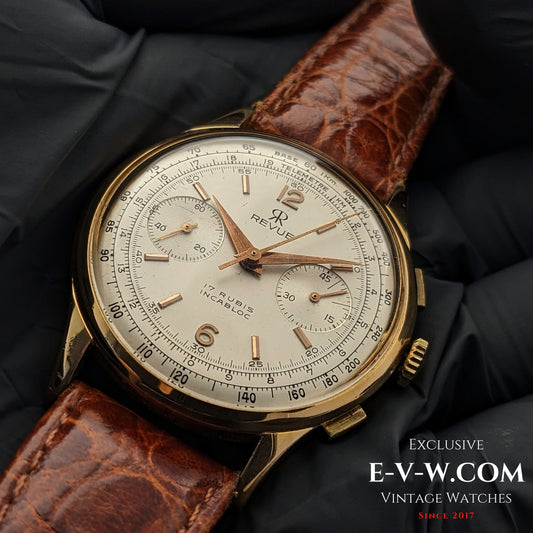 84 Years Old Vintage REVUE Chronograph / Jumbo 38mm / Cal. Valjoux 23 Vintage 1940