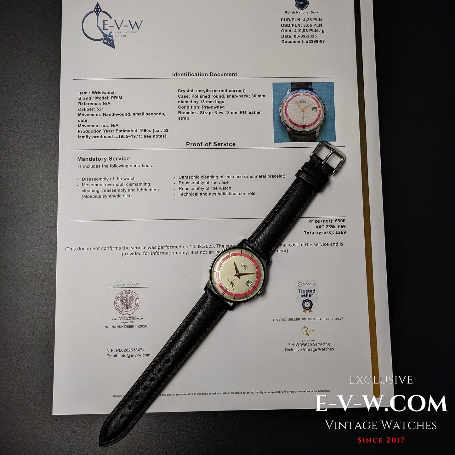 1960s — PRIM — Bulls eye two tone pink dial —  Cal 521 — Vintage 1960 — Serviced