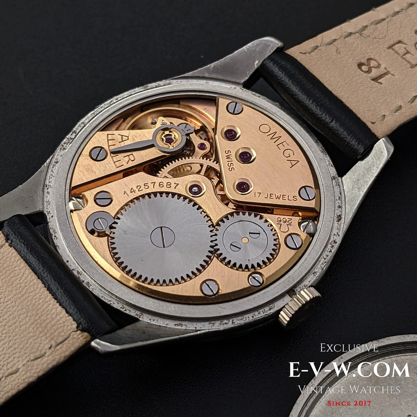 Omega Cal. 266 (30T2) mechanical movement inside the vintage Ref. 2750-6 wristwatch. Swiss-made 17-jewel movement from 1954.