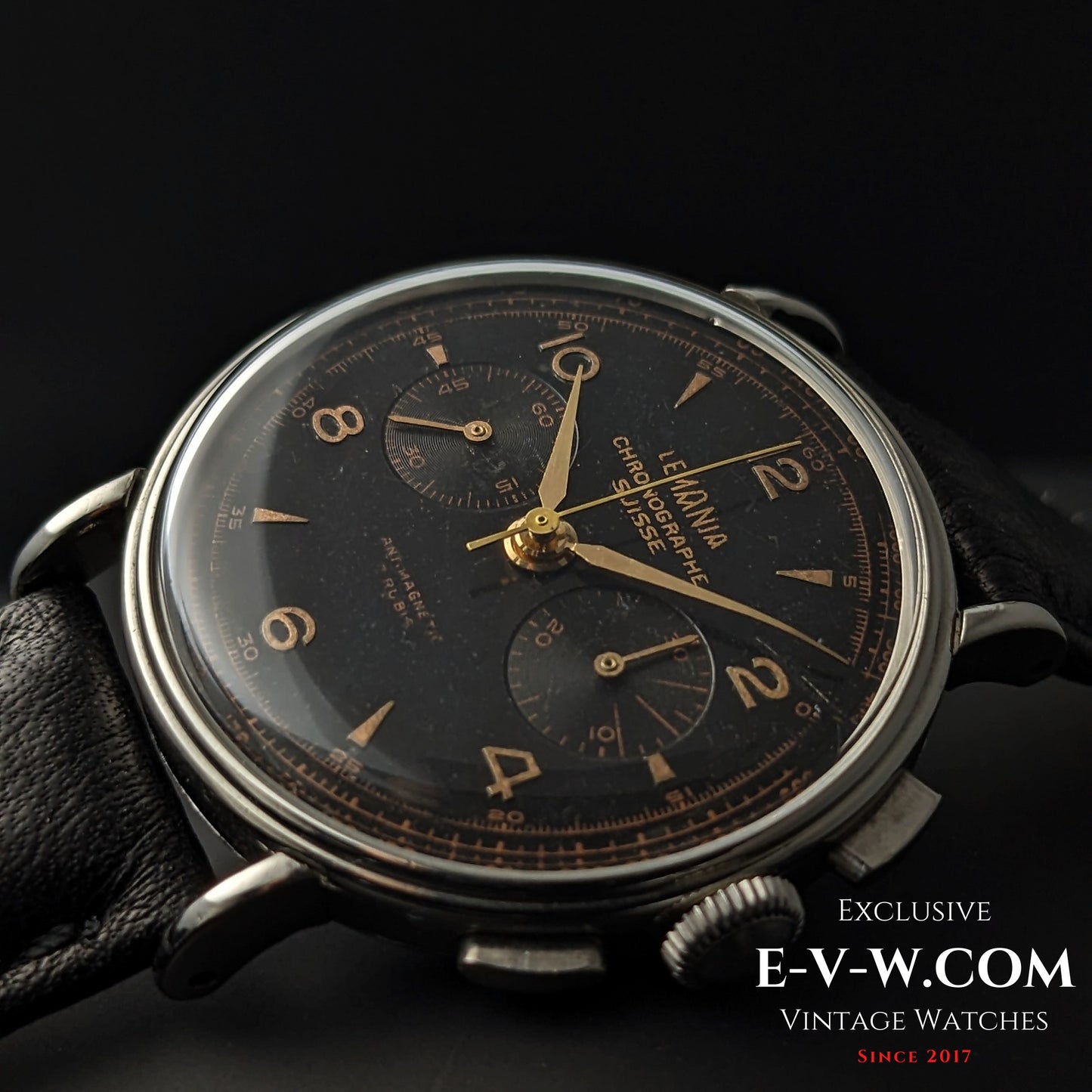85 Years Old Vintage Lemania Chronographe SUISSE / WWII / Black dial / Cal. 1276 / Vintage 1940