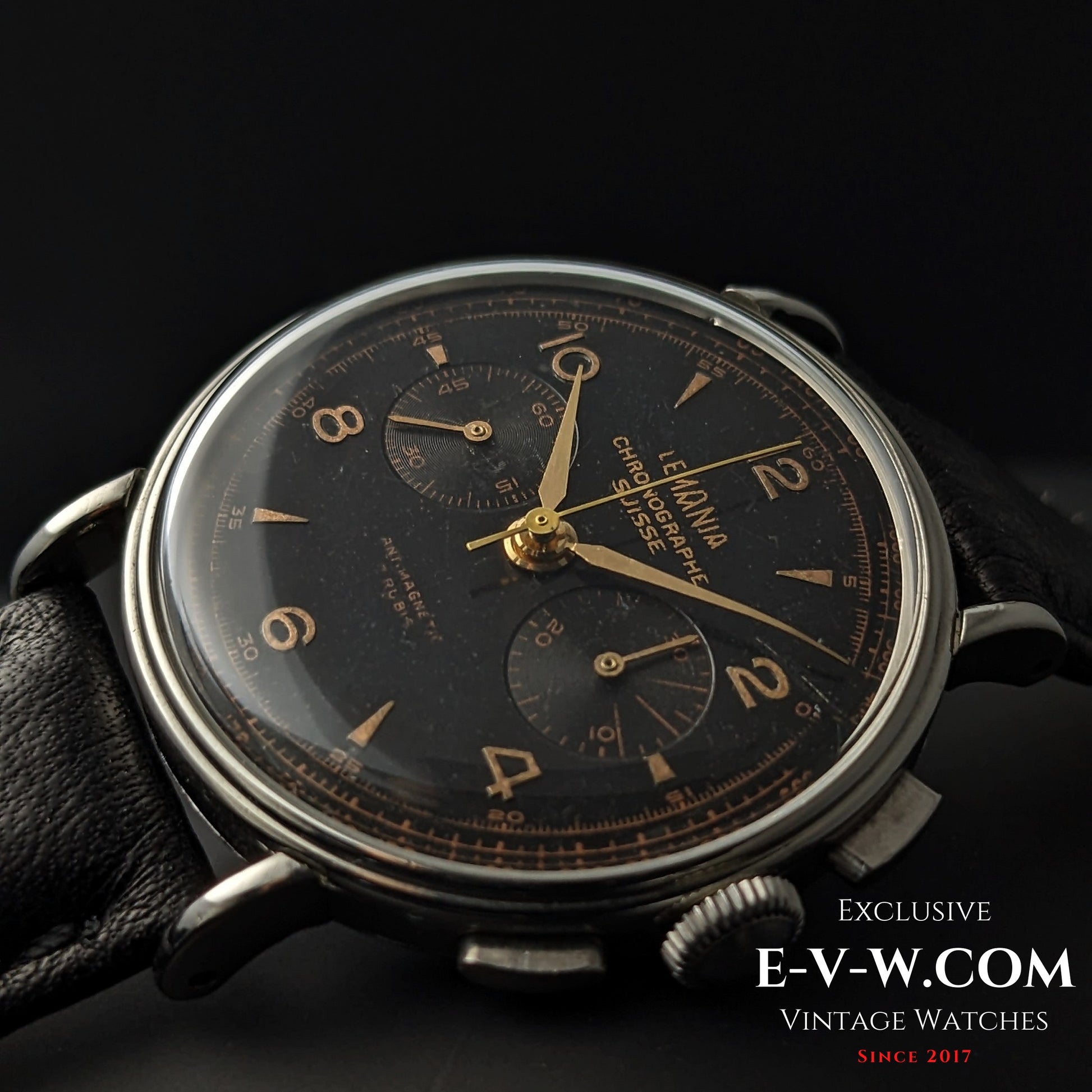 85 Years Old Vintage Lemania Chronographe SUISSE / WWII / Black dial / Cal. 1276 / Vintage 1940