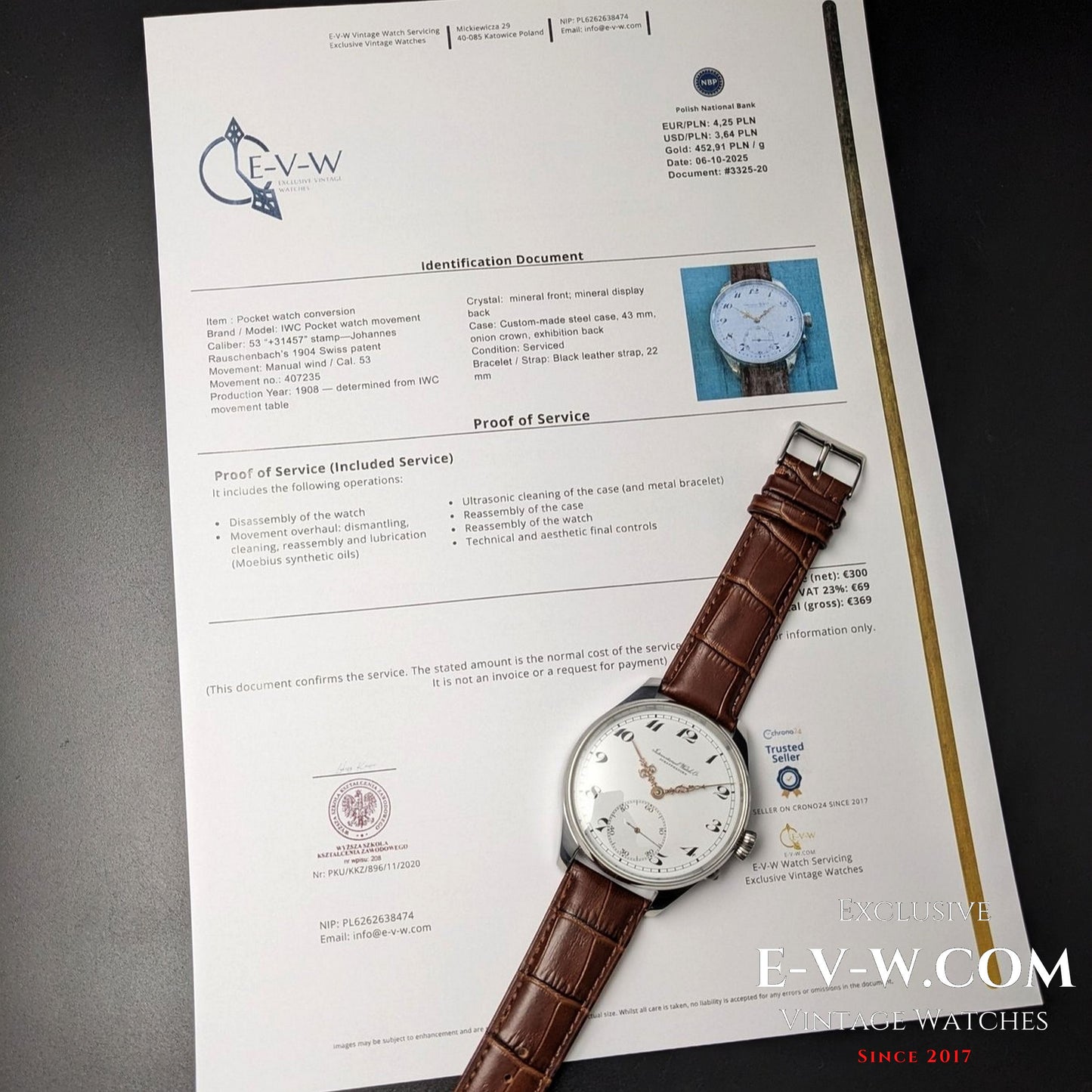 117 Years Old  IWC Schaffhausen | Pocket-to-Wrist Conversion | Cal. 53 SAv (19''' H 6½) | Antique 1908 | Serviced