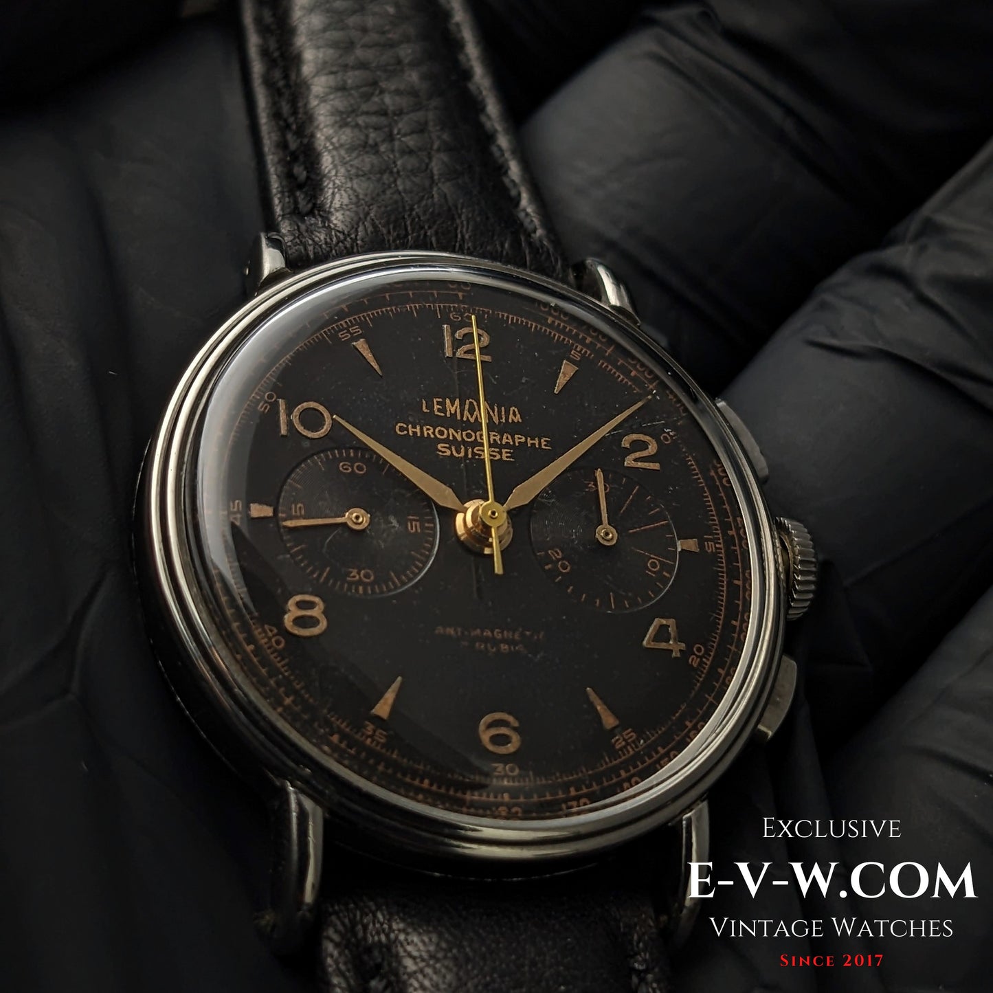 85 Years Old Vintage Lemania Chronographe SUISSE / WWII / Black dial / Cal. 1276 / Vintage 1940s