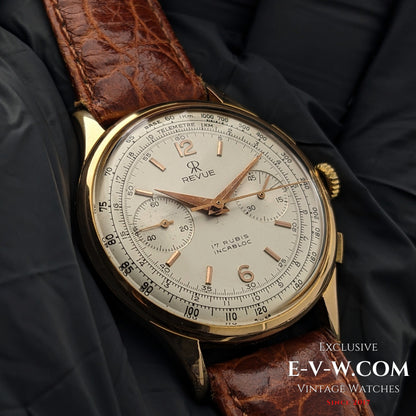 84 Years Old Vintage REVUE Chronograph / Jumbo 38mm / Cal. Valjoux 23 Vintage 1940