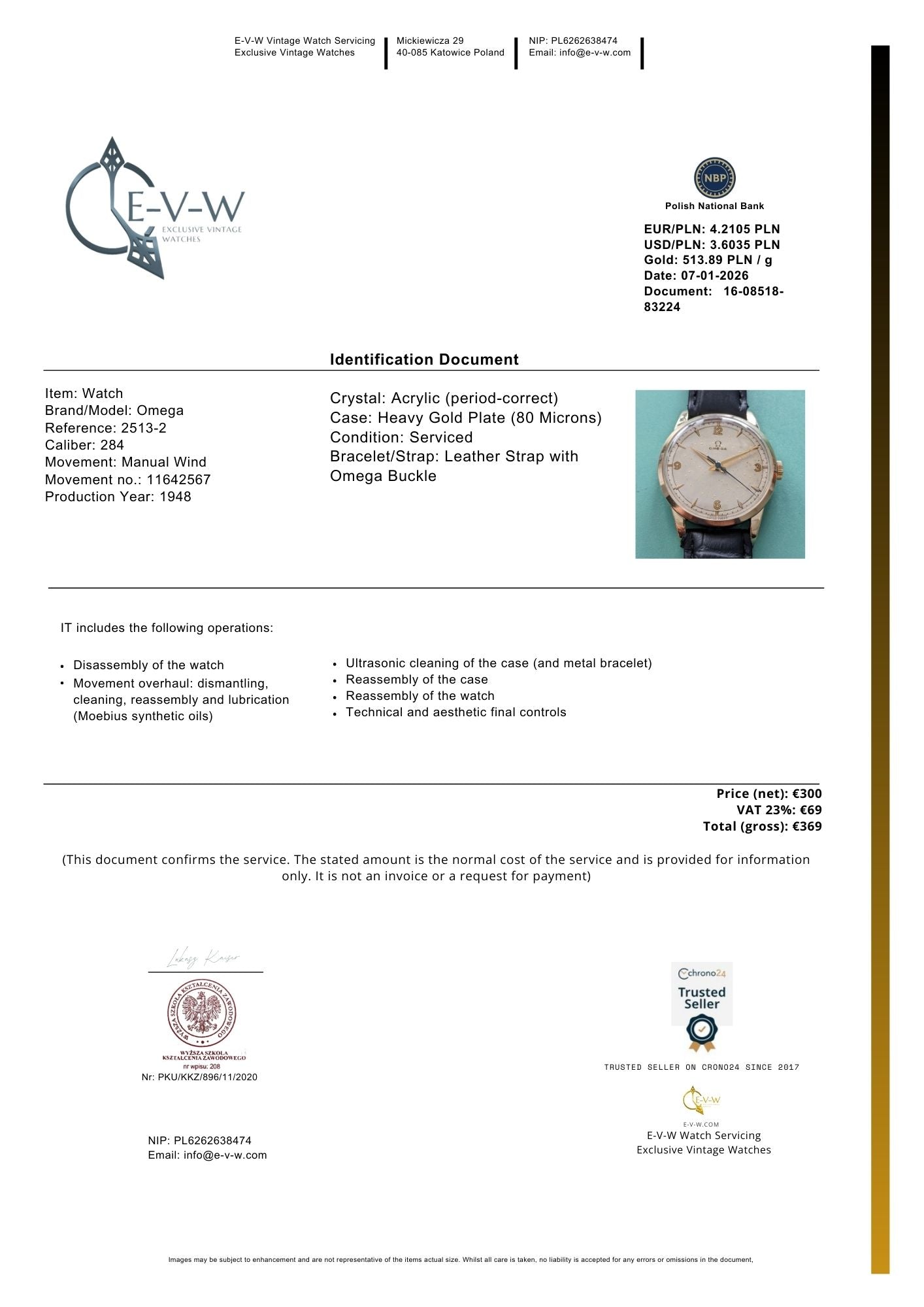 Omega Post-War-Classic/ Ref 2513-2 / Cal. 283 (30T2) / Wristwatch / 80 Microns Gold Plated / Serviced