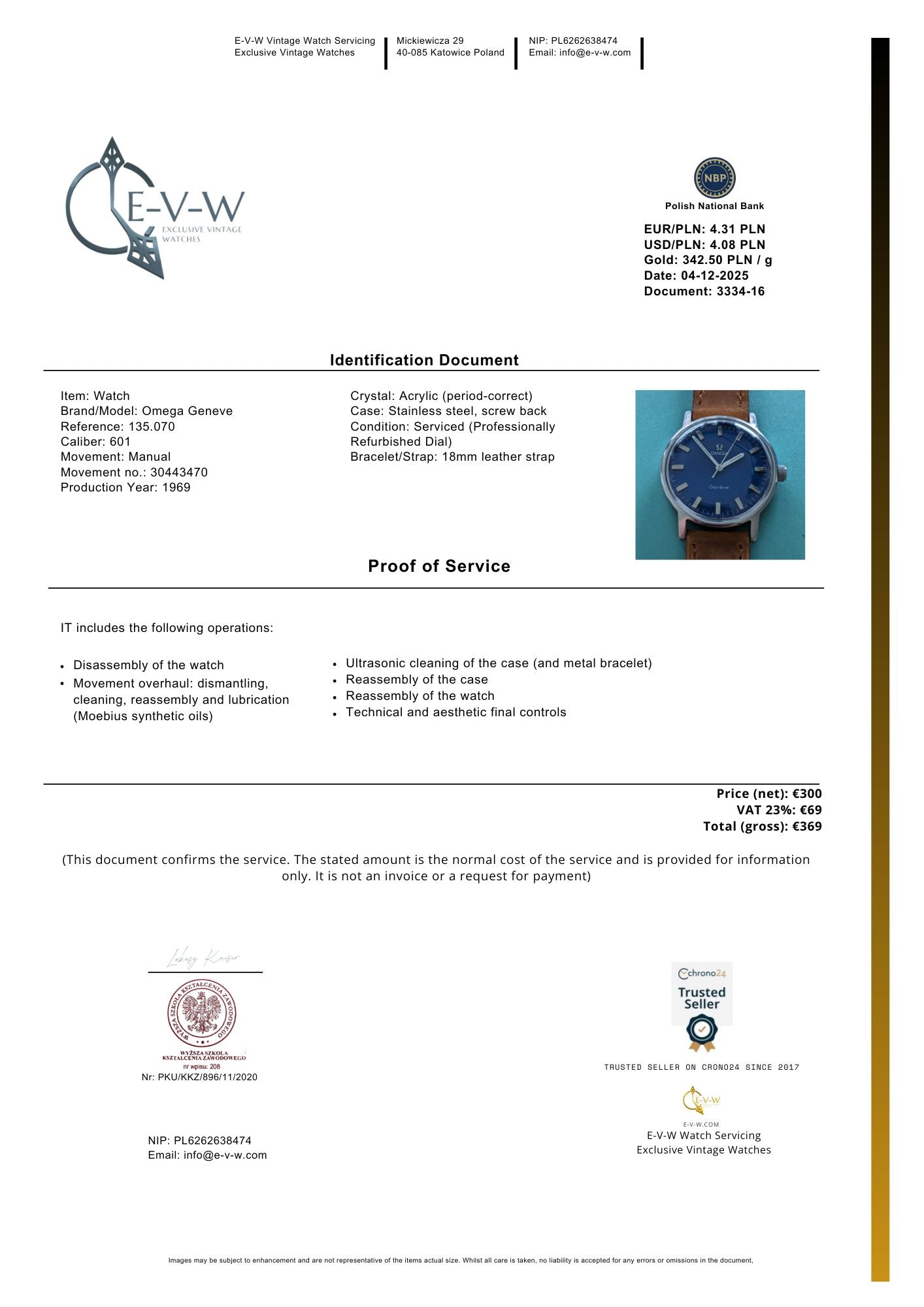 1969 Omega Geneve Ref. 135.070 Cal. 601 Vintage Watch