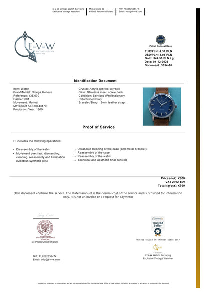 1969 Omega Geneve Ref. 135.070 Cal. 601 Vintage Watch