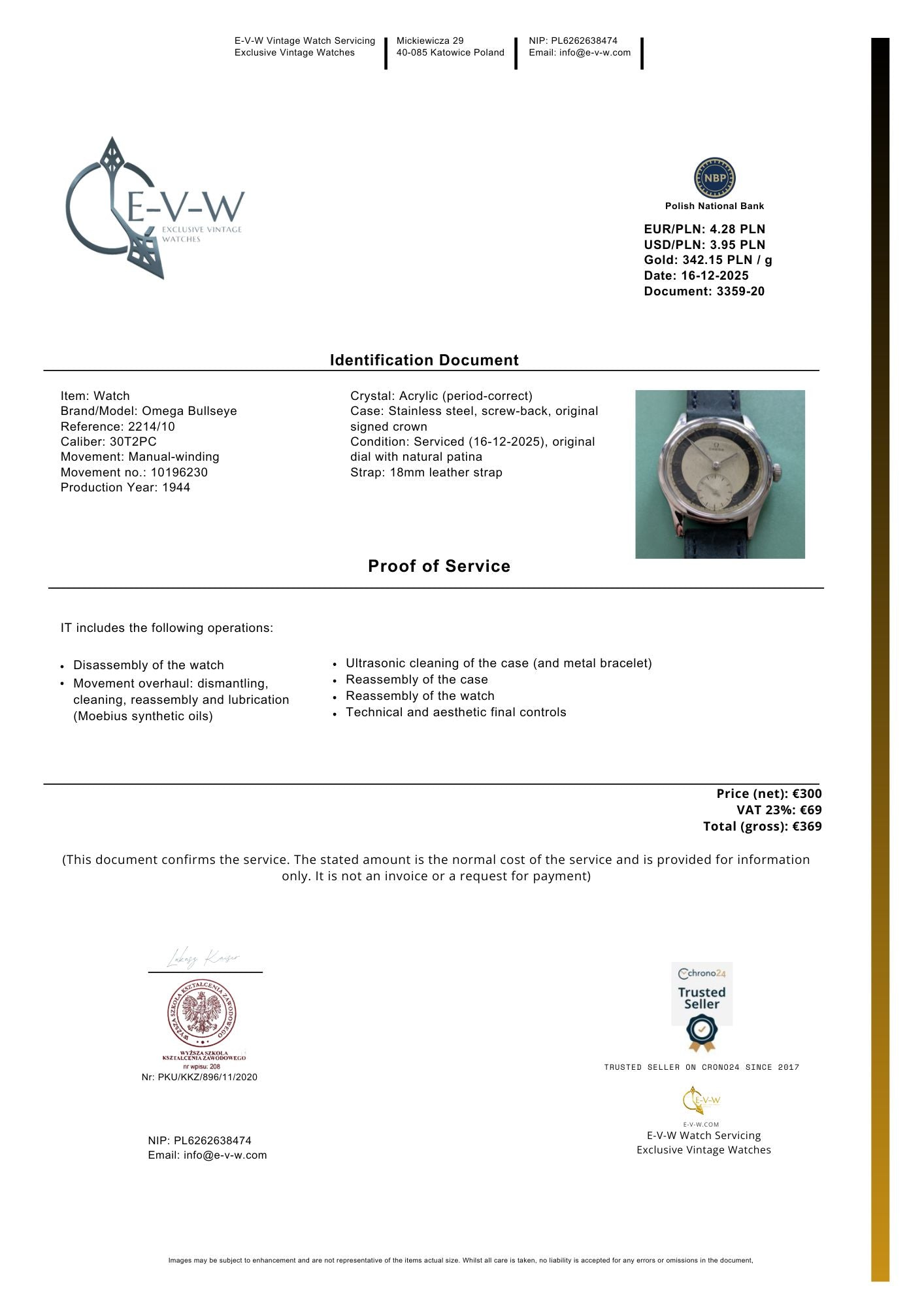 Omega Bullseye Vintage 1944 - Wartime Era Classic / Serviced