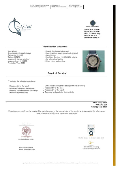 Omega Bullseye Vintage 1944 - Wartime Era Classic / Serviced