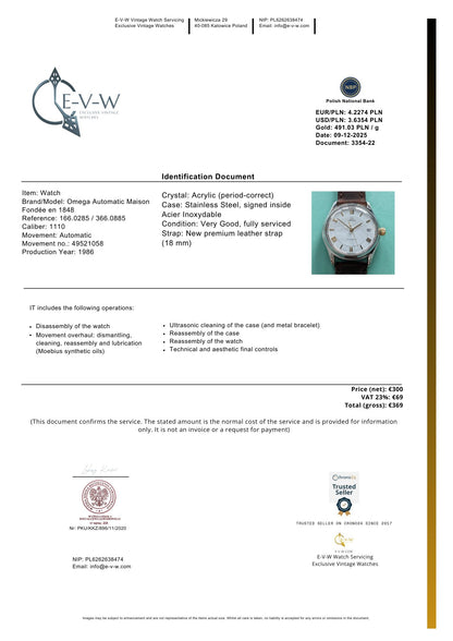 Omega Automatic Maison Fondée en 1848 | Ref. 166.0285 / 366.0885 | Cal. 1110 | Vintage 1986 | Serviced