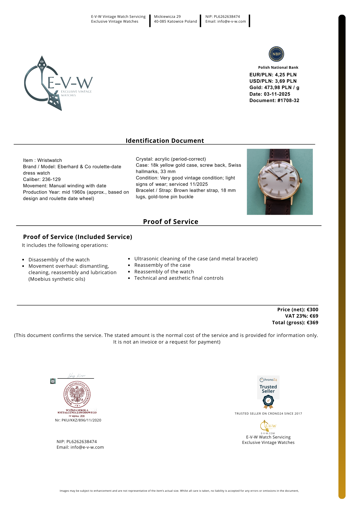 1960s Eberhard & Co 18k Gold Dress Watch | Rare Roulette Date Indicator | Cal. 236-129 |