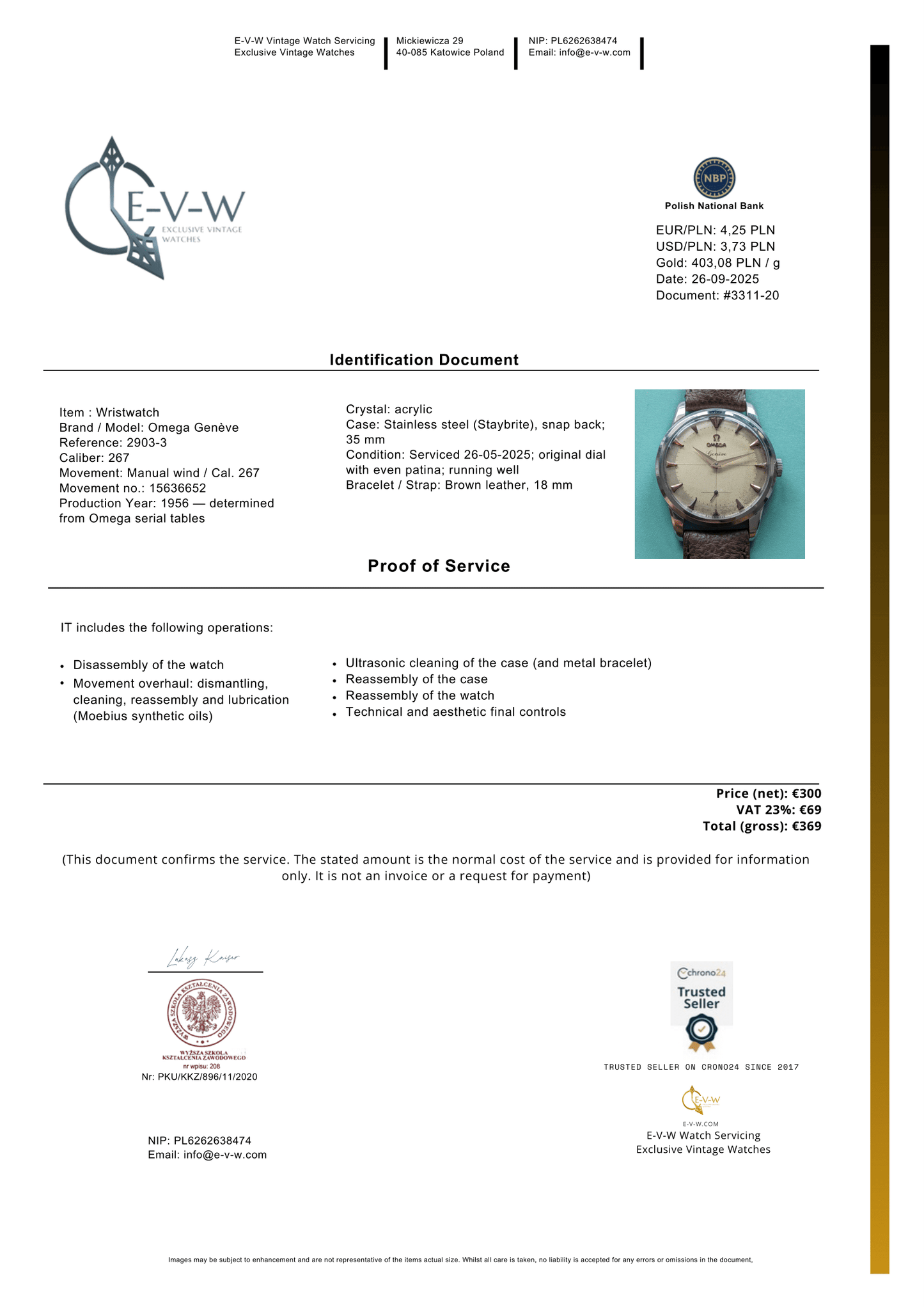 69 Years Old  Omega Genève | Ref. 2903-3 | Cal. 267 | Vintage 1956 | Serviced