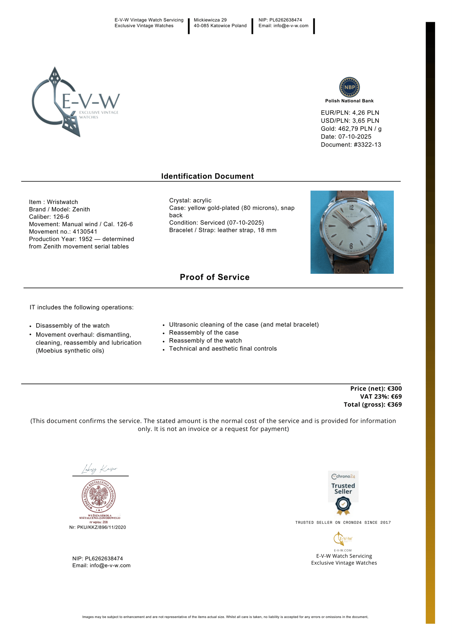 73 Years Old  Zenith Dress Watch |  gold-plated | Cal. 126-6 | Vintage 1952 | Serviced