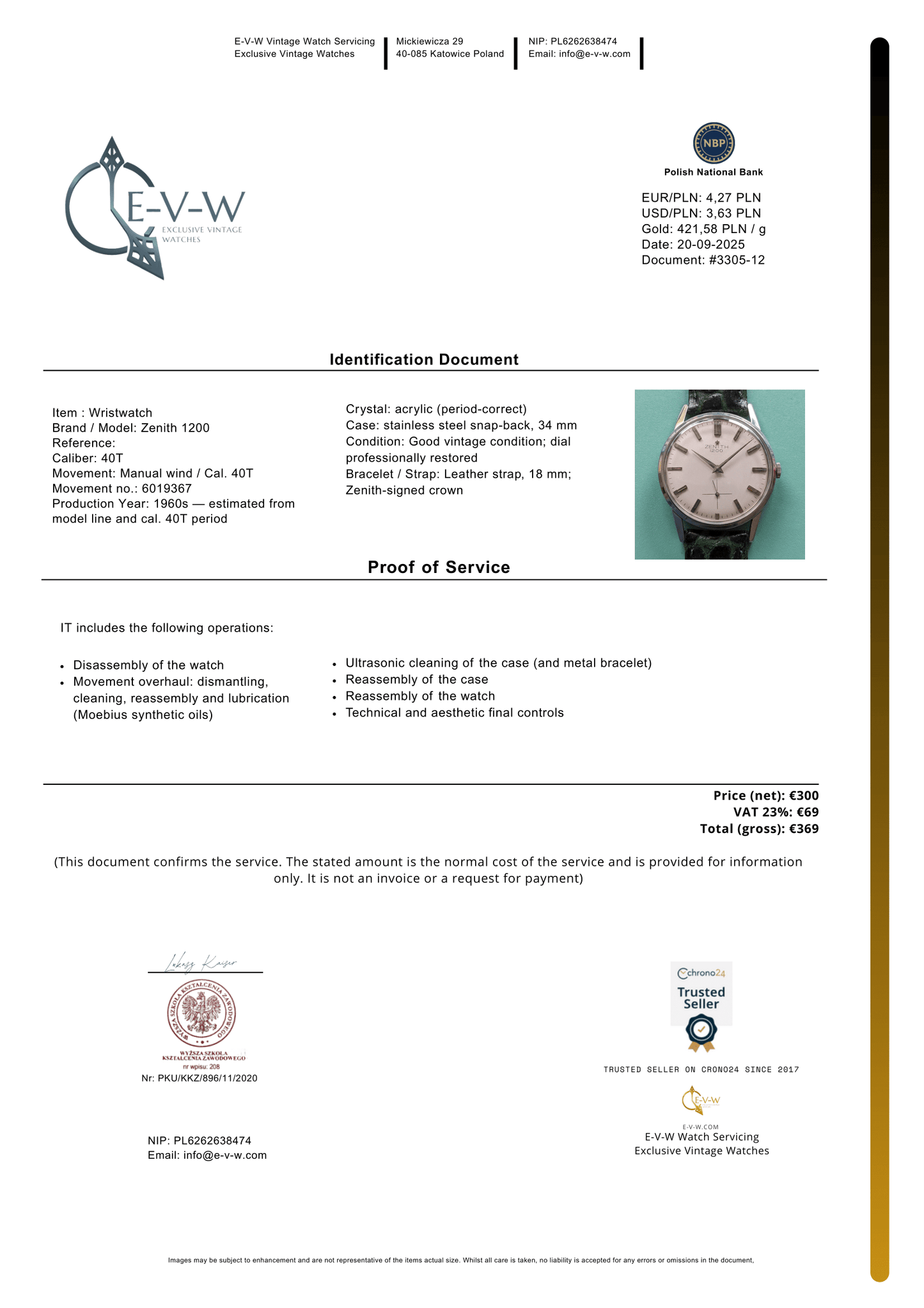 1960s — Zenith 1200 | Cal. 40T | Vintage | Serviced