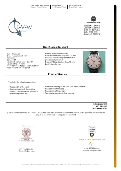 1960s — Zenith 1200 | Cal. 40T | Vintage | Serviced