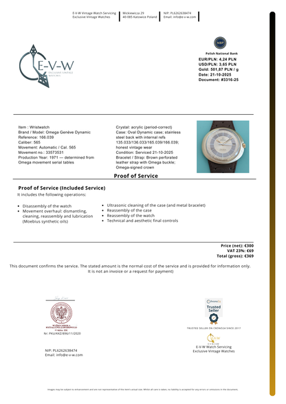 54 Years Old Omega Genève Dynamic | Ref. 166.039 | Cal. 565 | Vintage 1971 | Serviced