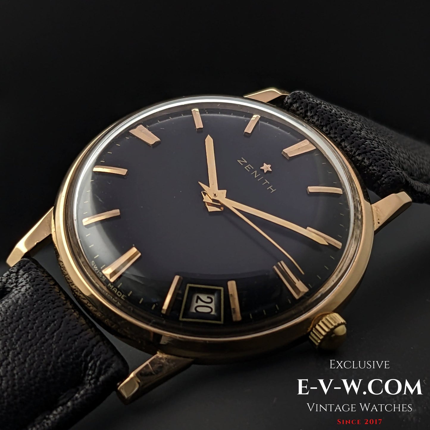 Zenith Waterproof Black Dial  / 18K Gold / Cal.2532 SC  / Vintage Watch 1964