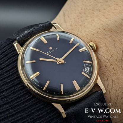 Zenith Waterproof Black Dial  / 18K Gold / Cal.2532 SC  / Vintage Watch 1964