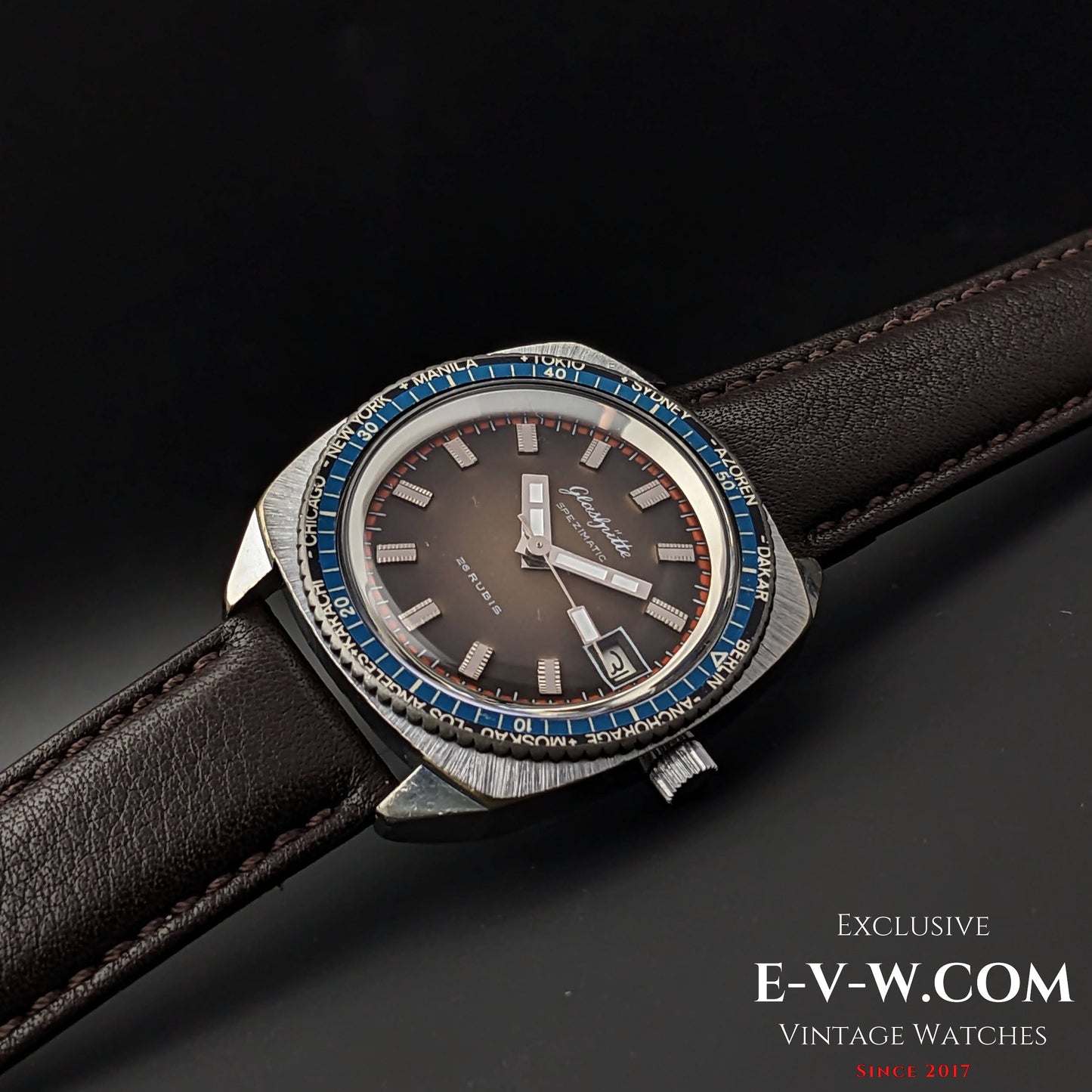 Rare GUB Glashütte SPEZIMATIC WORLD TIME  / 26 RUBIS Automatic cal 75 / Vintage 1960s