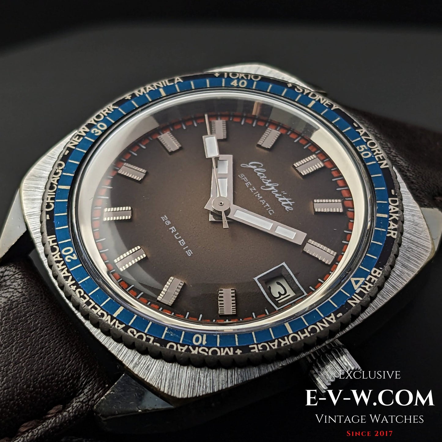 Rare GUB Glashütte SPEZIMATIC WORLD TIME  / 26 RUBIS Automatic cal 75 / Vintage 1960s