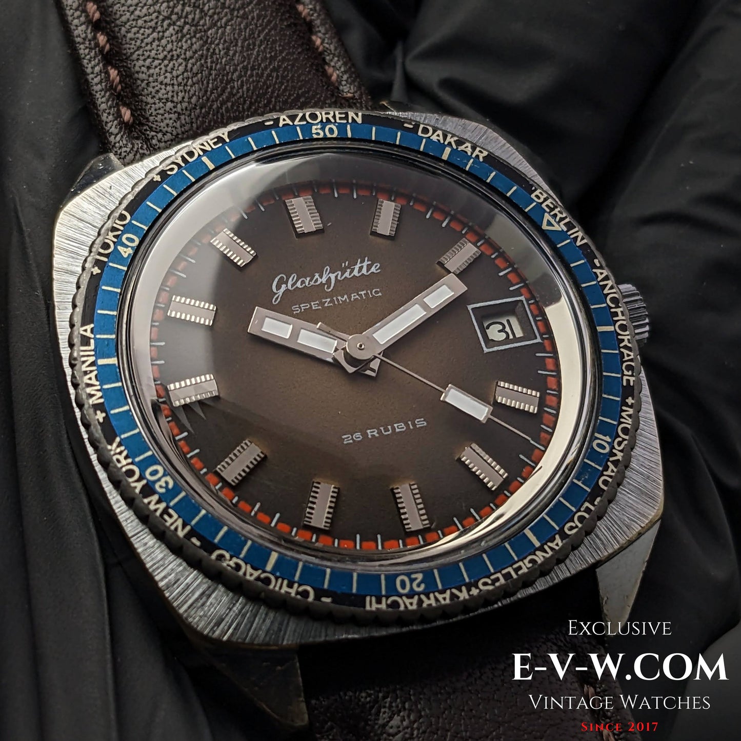 Rare GUB Glashütte SPEZIMATIC WORLDTIME  / 26 RUBIS Automatic cal 75 / Vintage 1960s