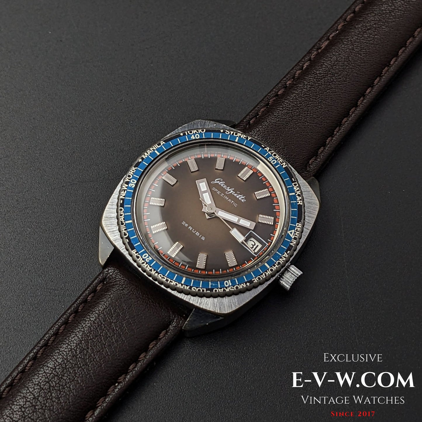 Rare GUB Glashütte SPEZIMATIC WORLD TIME  / 26 RUBIS Automatic cal 75 / Vintage 1960s