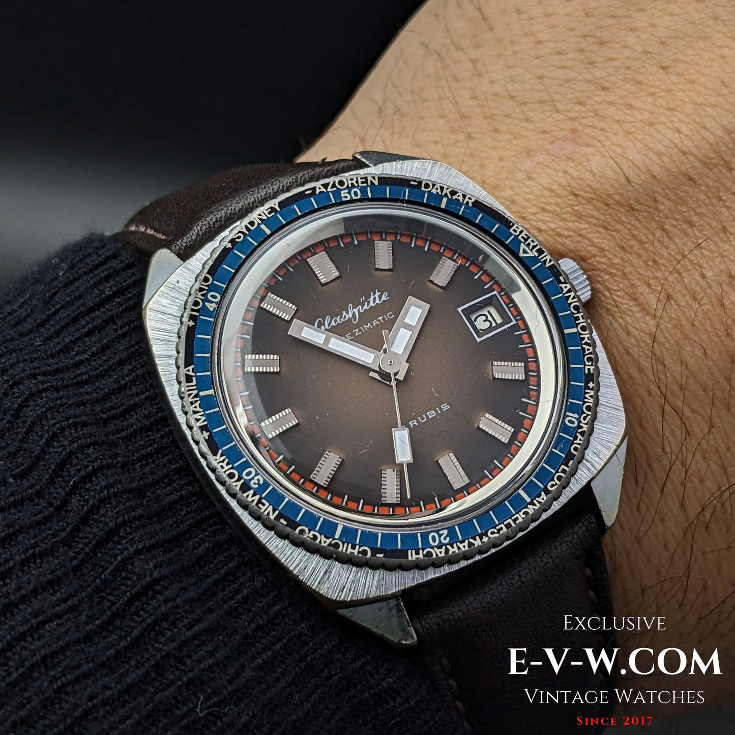 Rare GUB Glashütte SPEZIMATIC WORLDTIME  / 26 RUBIS Automatic cal 75 / Vintage 1960s