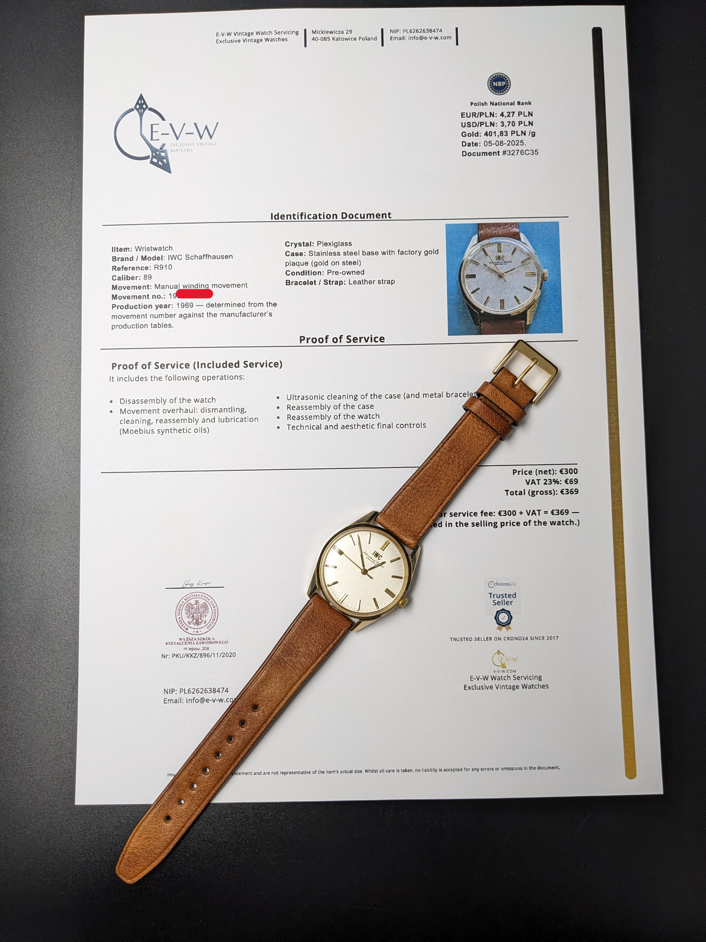 56 Years Old Vintage IWC Schaffhausen Luxury Dress Watch | Ref. 910 | Cal. 89 | Vintage 1969 | Serviced