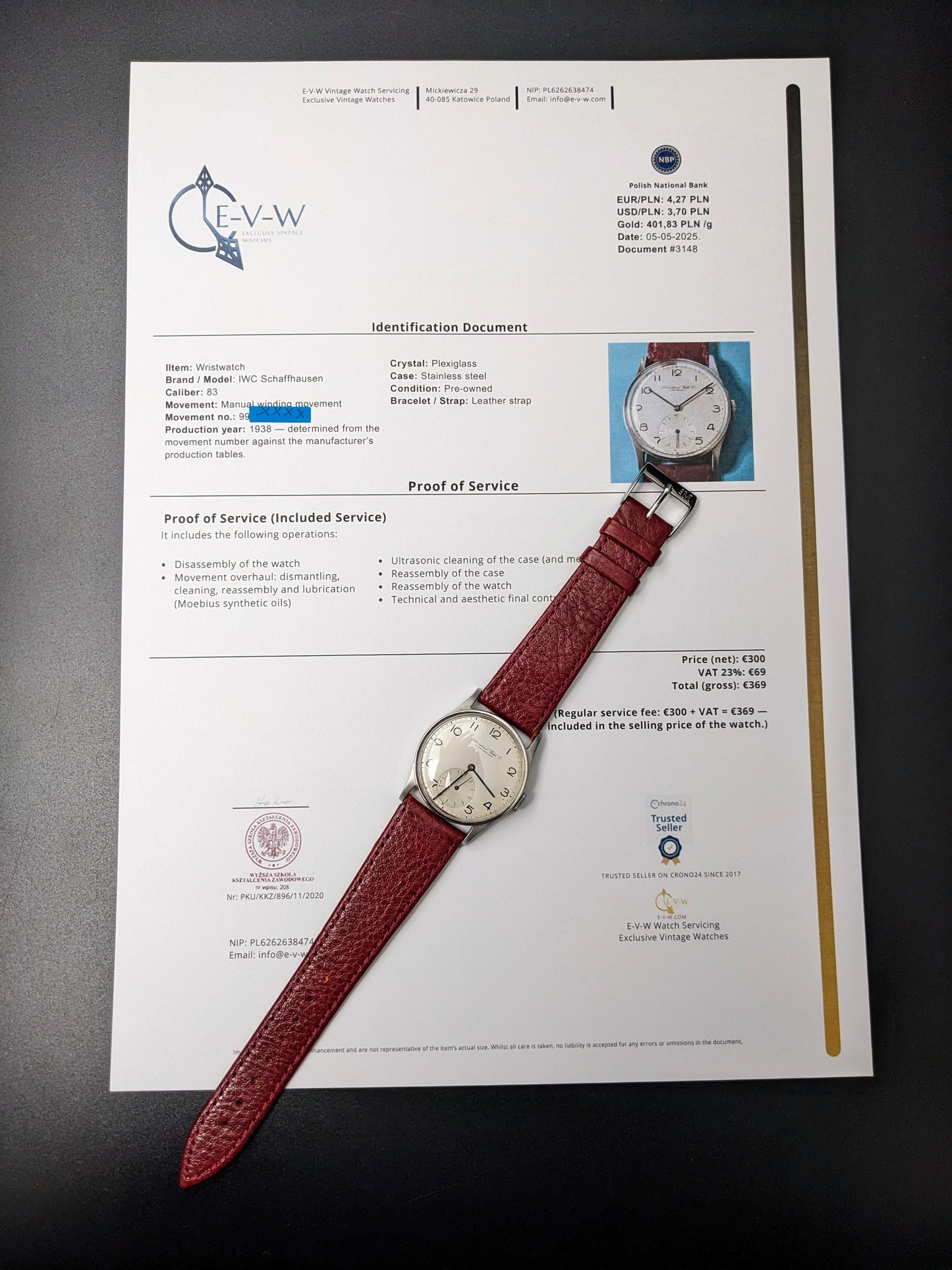 87 Years Old Vintage IWC Schaffhausen Early civilian dress watch | Cal. 83 | Vintage 1938 / Serviced