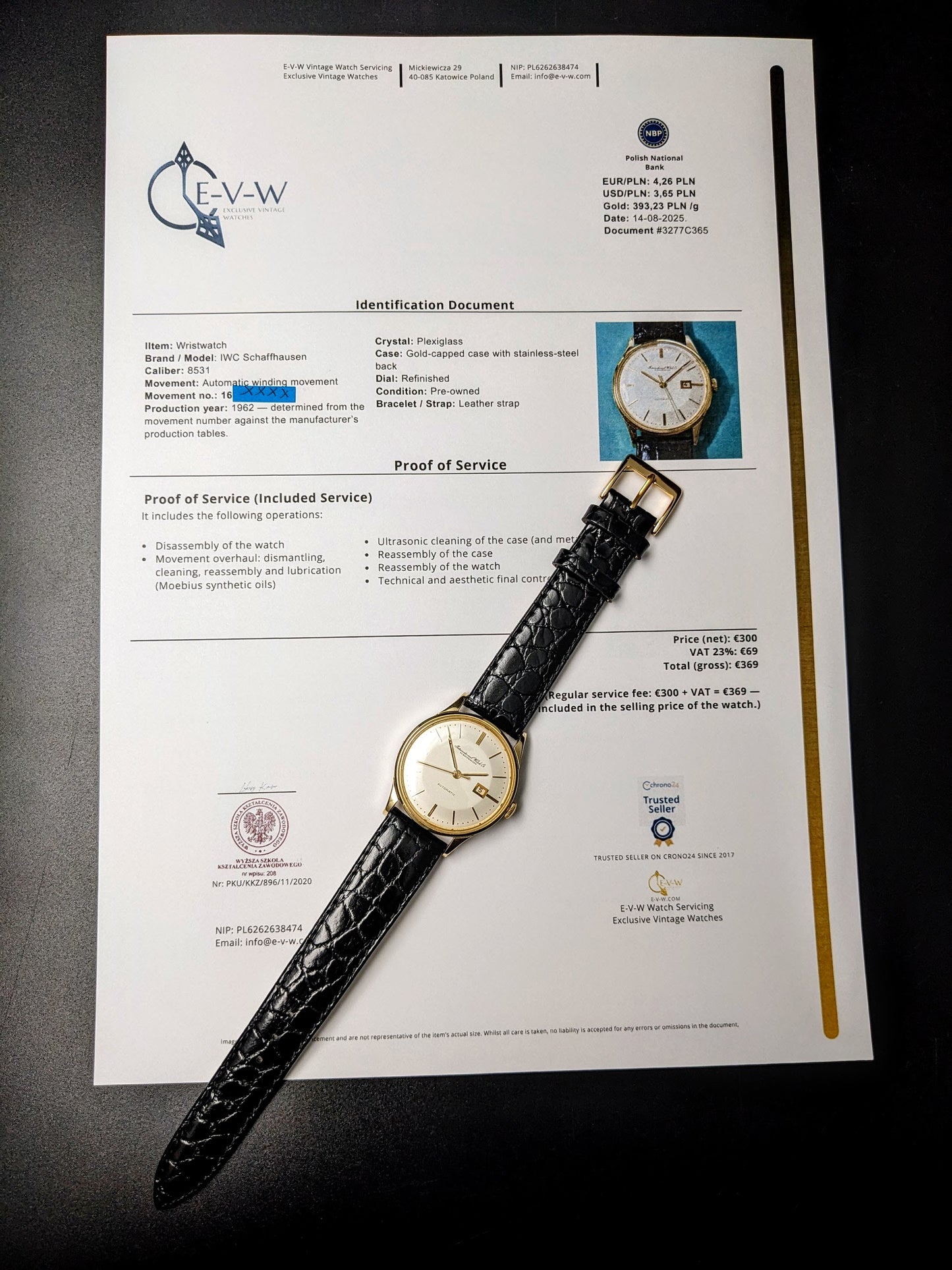 IWC Schaffhausen AUTOMATIC Date | Pie-Pan Dial | Gold-capped | Cal. 8531 | Vintage 1962 | Service 08/2025