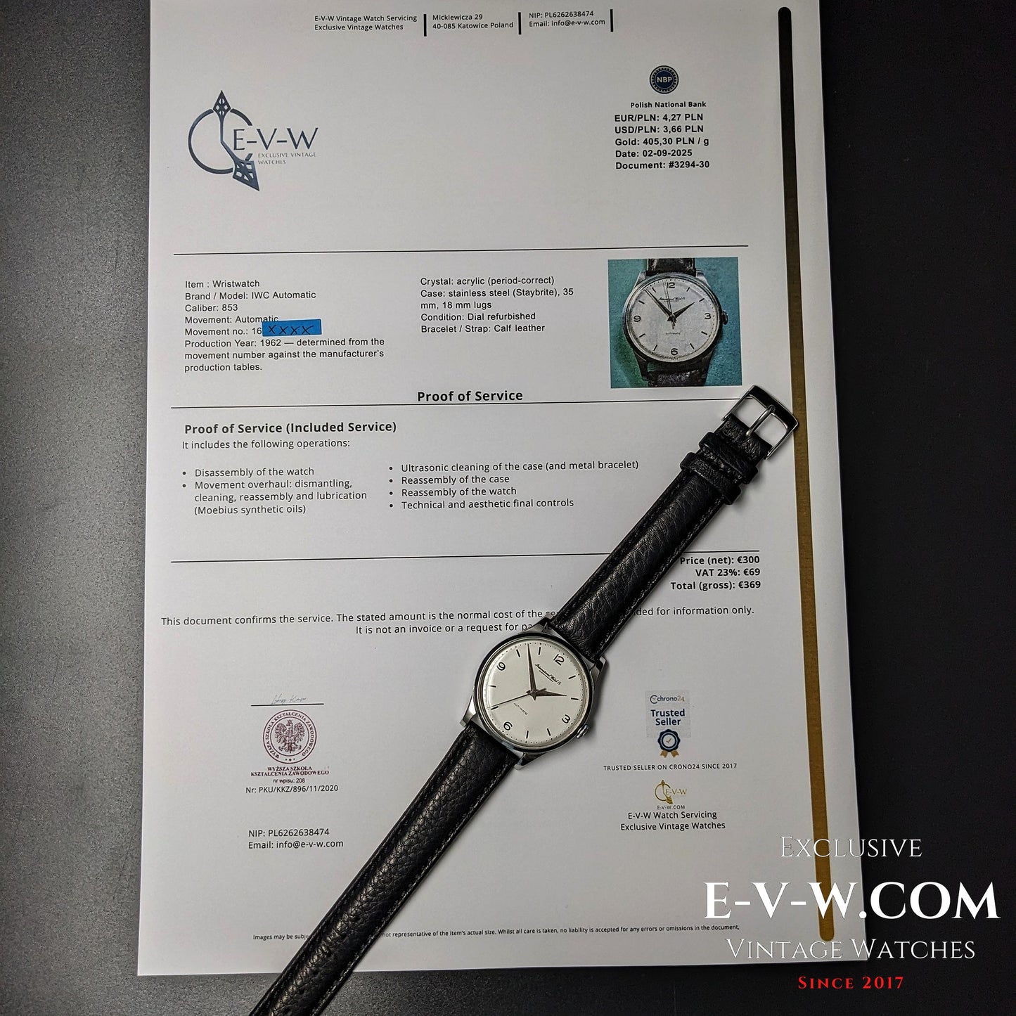 63 years old — IWC Schaffhausen— Automatic — Cal. 853 — Vintage 1962 — Serviced