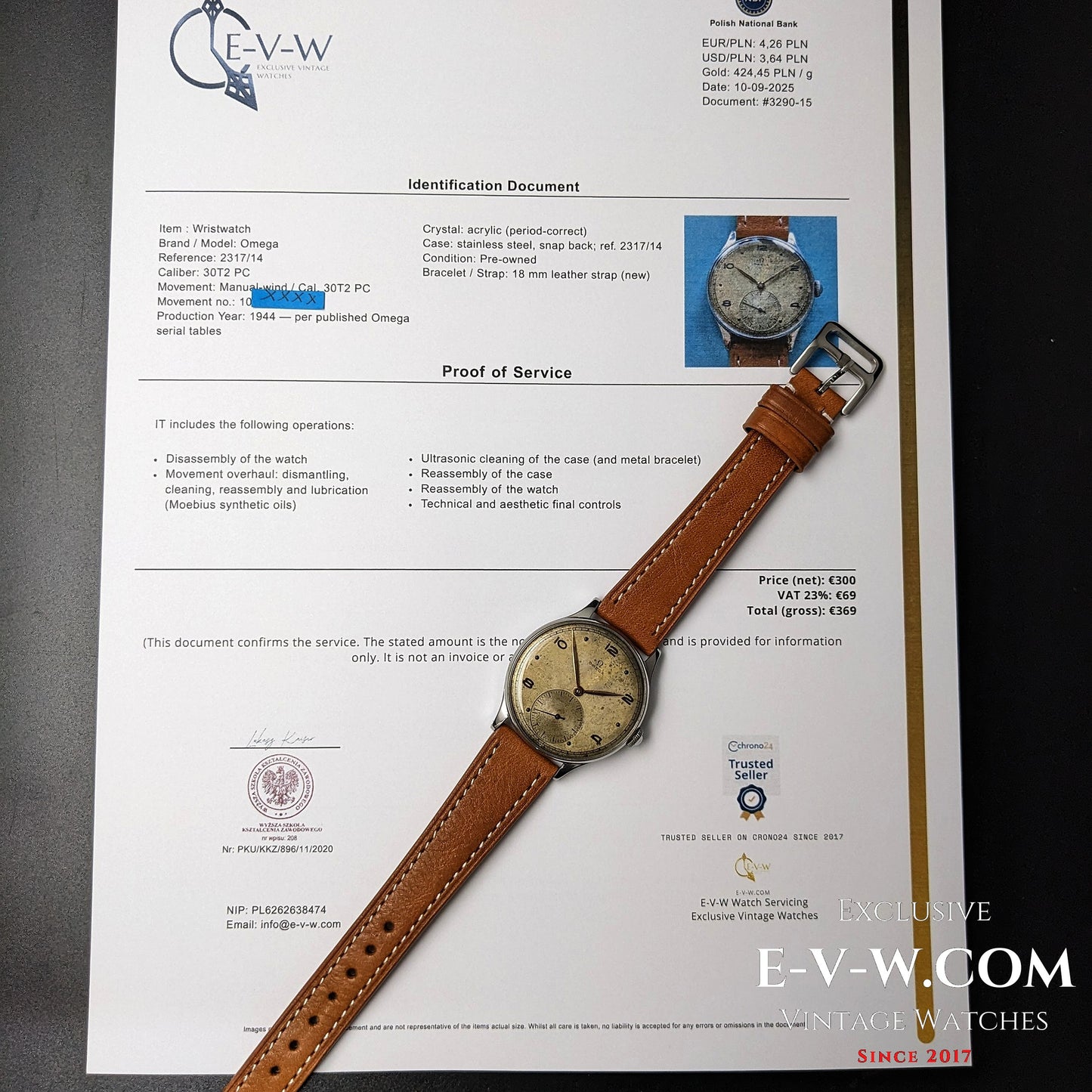 81 years old Omega — Wartime WWII Civil  — Ref. 2317/14 — Cal. 30T2 PC — Vintage 1944 — Serviced