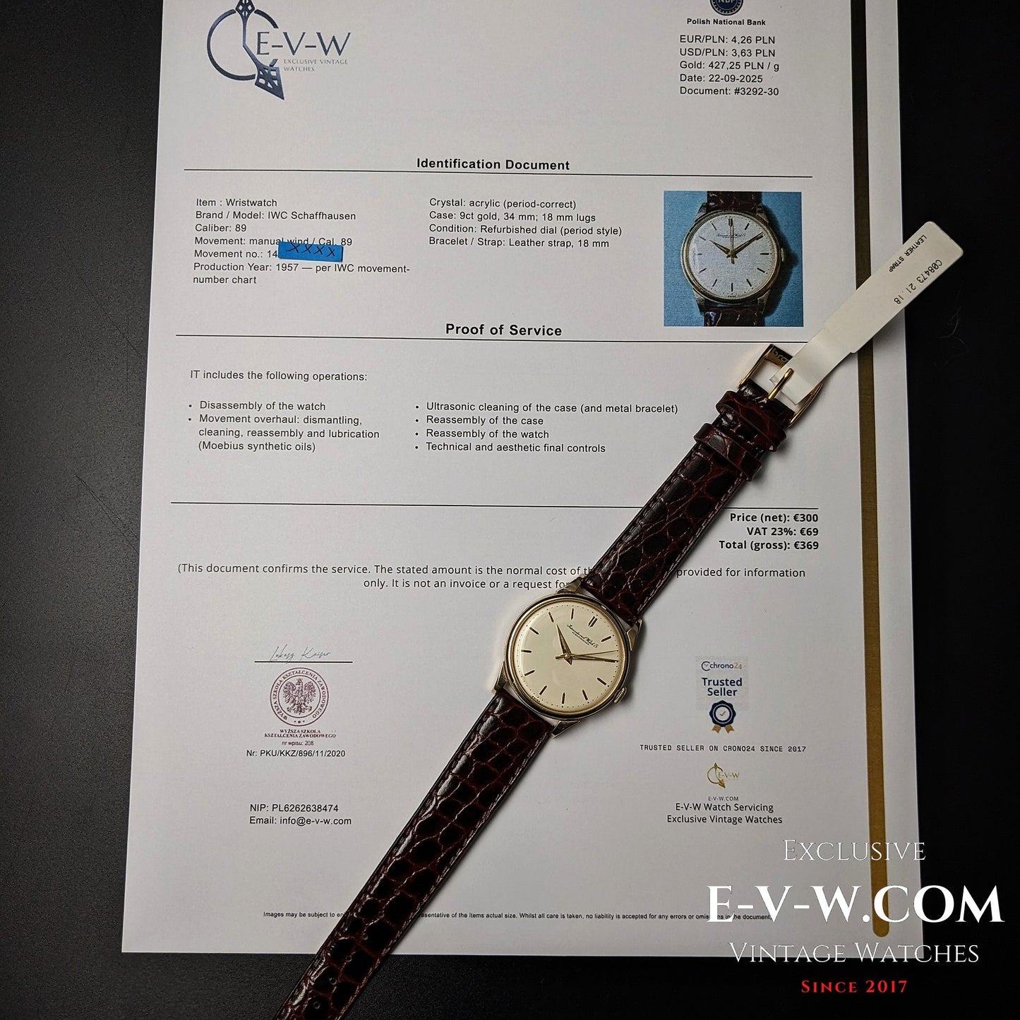 68 years old — IWC Schaffhausen — Elegant 9ct gold dress watch — Cal. 89 — Vinatge 1957-Serviced — Serviced