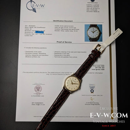 68 years old — IWC Schaffhausen — Elegant 9ct gold dress watch — Cal. 89 — Vinatge 1957-Serviced — Serviced