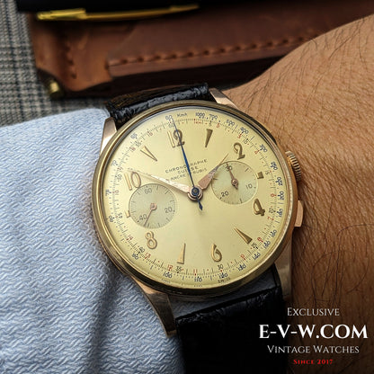18ct Gold Chronographe Suisse | Jumbo 38mm |  Cal. Landeron 51 | Vintage 1950 | Serviced