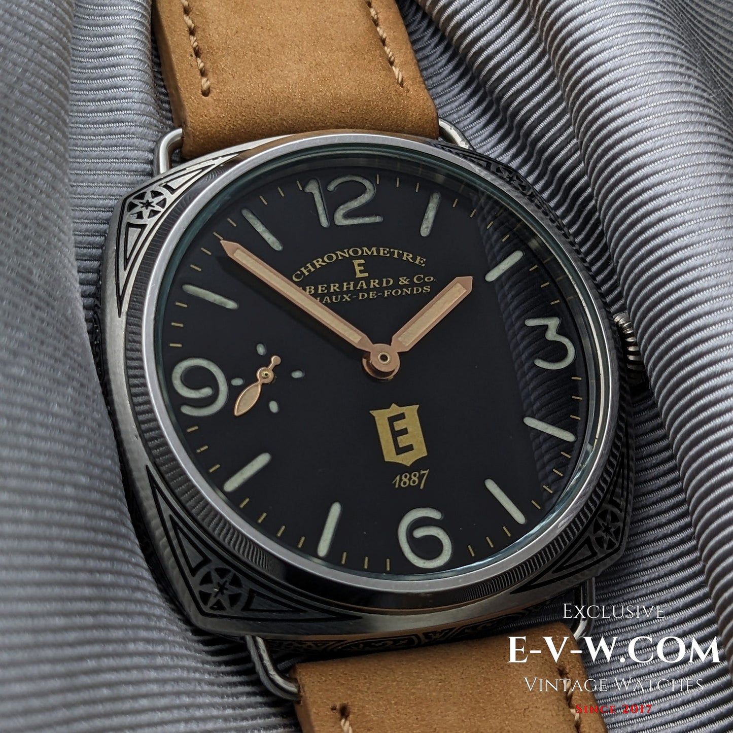 Antique 1920s  Eberhard & Co conversion with 18-jewel pocket watch movement and exhibition back