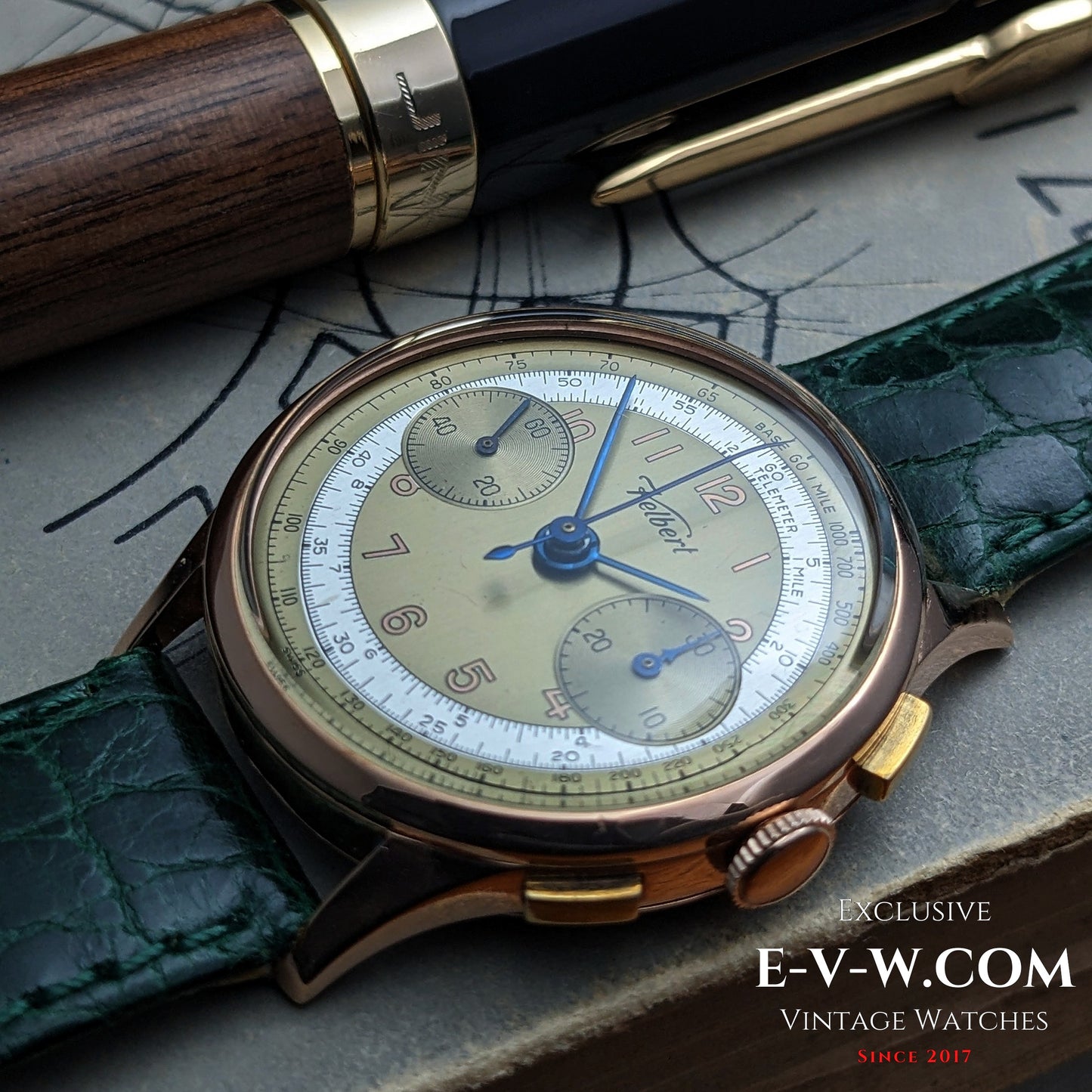 Kelbert Chronograph 18ct Rose Gold 1940s Watch / Serviced