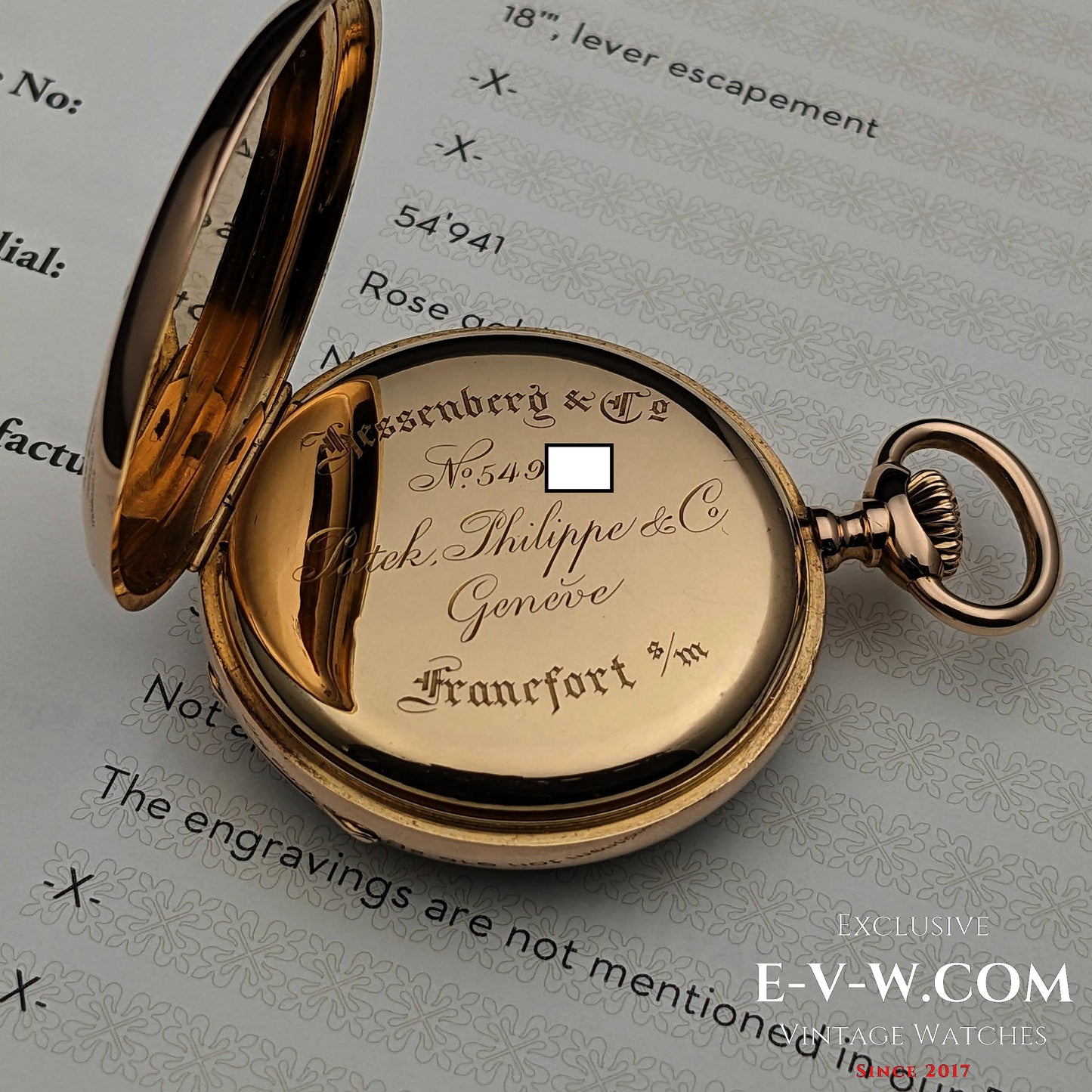 Early Antique 146 years old Patek Philippe 18K Rose Gold / Antique 1877 /Cal.18" Lever Escapement / Patek Philippe Archives