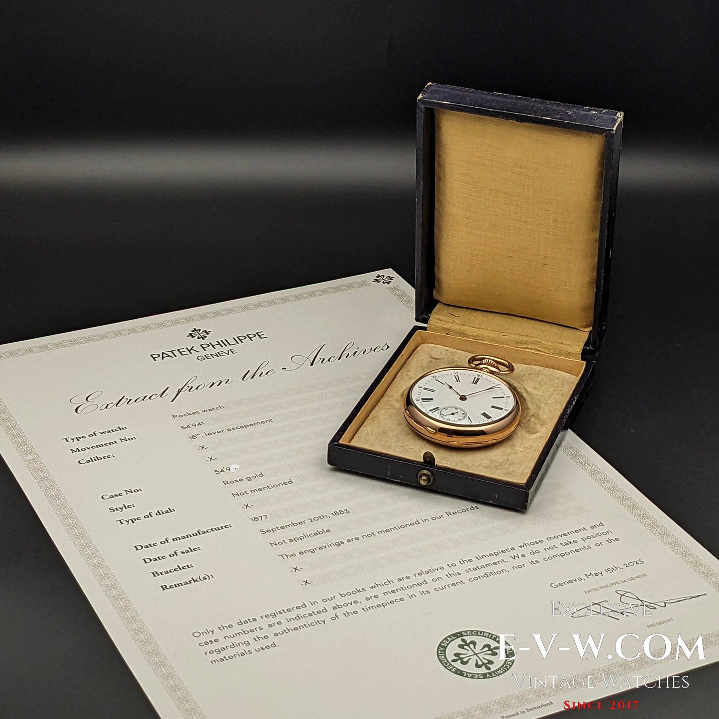 Early Antique 146 years old Patek Philippe 18K Rose Gold / Antique 1877 /Cal.18" Lever Escapement / Patek Philippe Archives