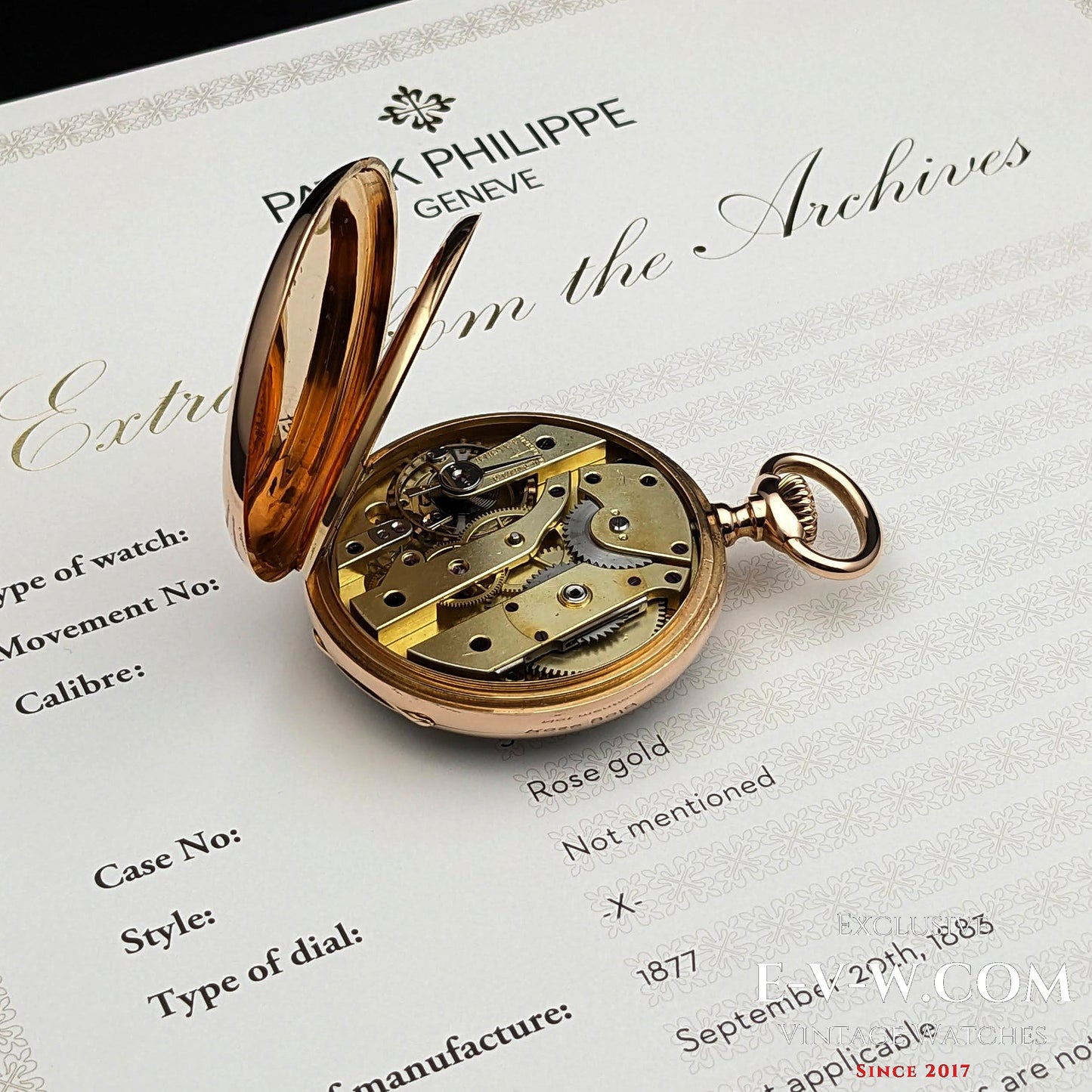 Early Antique 146 years old Patek Philippe 18K Rose Gold / Antique 1877 /Cal.18" Lever Escapement / Patek Philippe Archives