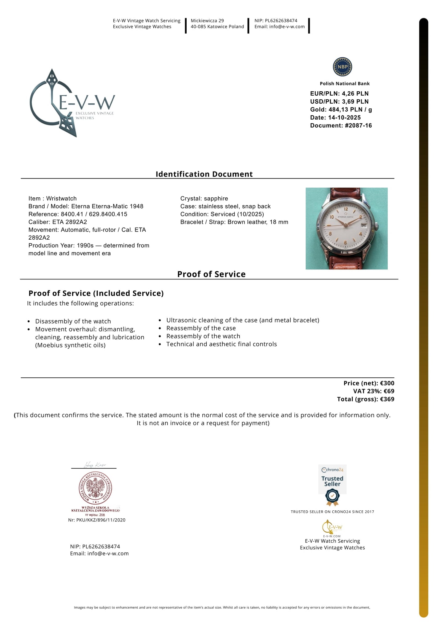 1990s Eterna Eterna-Matic 1948 | Ref. 8400.41 | Cal. ETA 2892A2 | Serviced