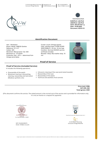 52 Years Old Lady OMEGA Genève | Ref. 511.417 | Cal. 625 | Vintage 1973 | Serviced