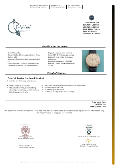 18ct Gold Chronographe Suisse | Jumbo 38mm |  Cal. Landeron 51 | Vintage 1950 | Serviced