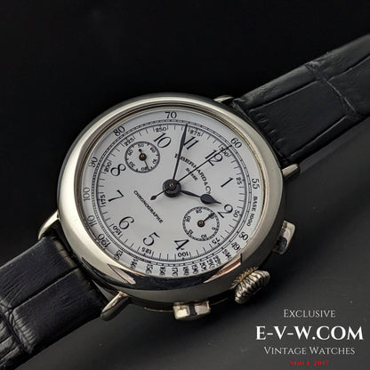 RARE 1987 Eberhard Chronographe Anniversary, Legendary Cal. 310-8 14" Sterling Silver Limited Edition/ Jumbo 38mm