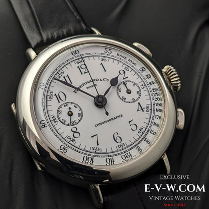 RARE 1987 Eberhard Chronographe Anniversary, Legendary Cal. 310-8 14" Sterling Silver Limited Edition/ Jumbo 38mm