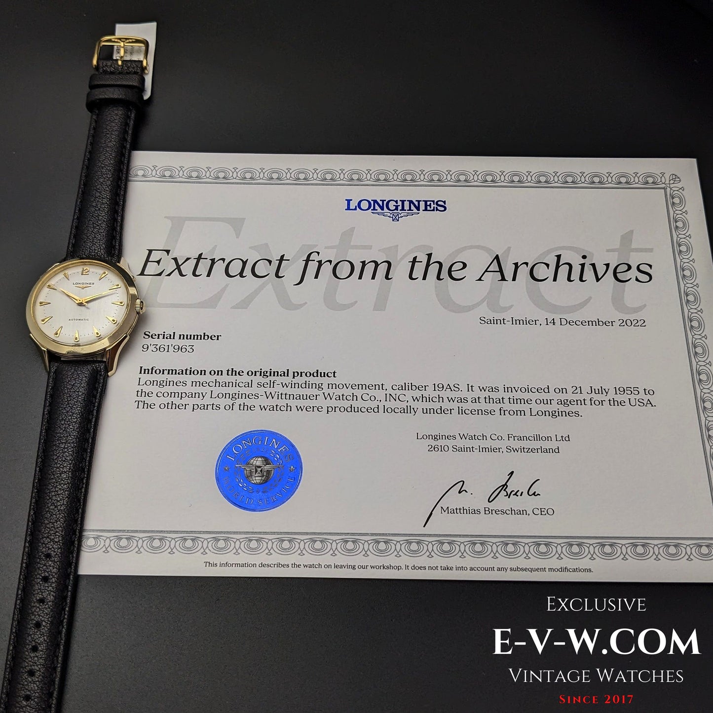 Longines Automatic Gold Filled / Cal 19AS / Vintage 1955 - Longines Archives Extract