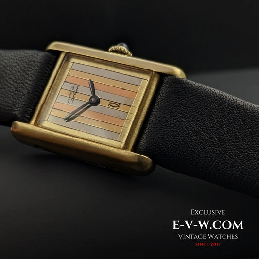 Rare Cartier Tank Must Tridor VERMEIL -  Gold Plaque Silver 925 - Three-tone dial Cal.78-1 / Fully Serviced